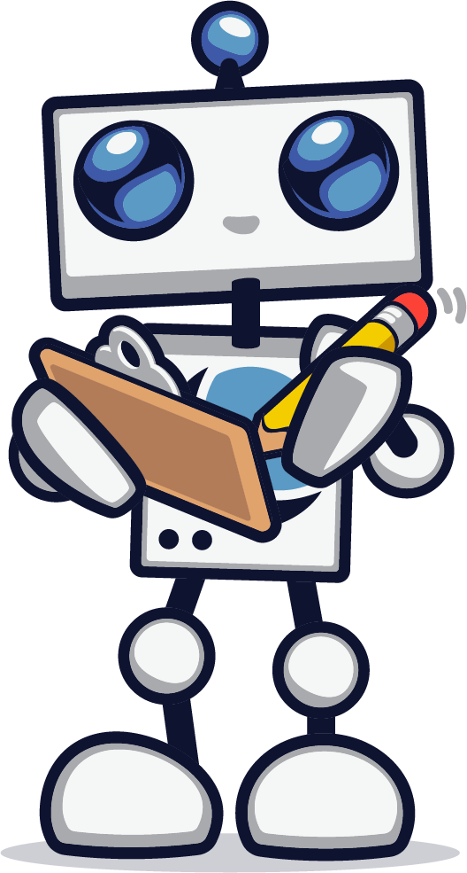 dreamhost robot with pen and clipboard