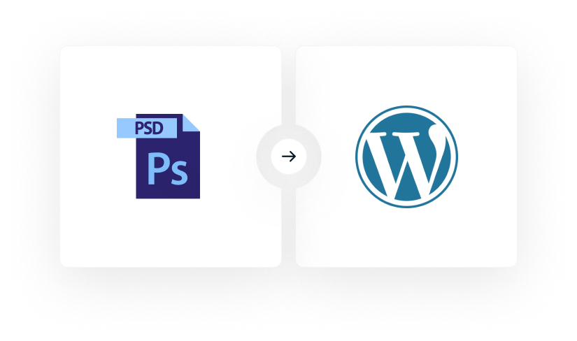 logo de photoshop apuntando al logo de wordpress