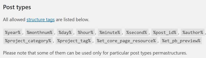 List of WordPress Structure Tags