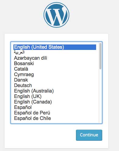 When installing WordPress you will be asked to pick a language.