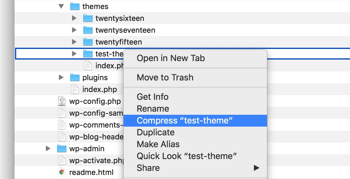 WordPress compress themes directory