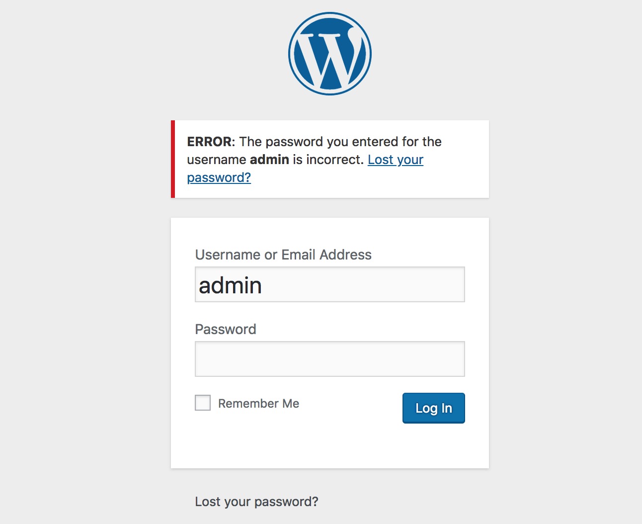 WordPress Error Login for Admin