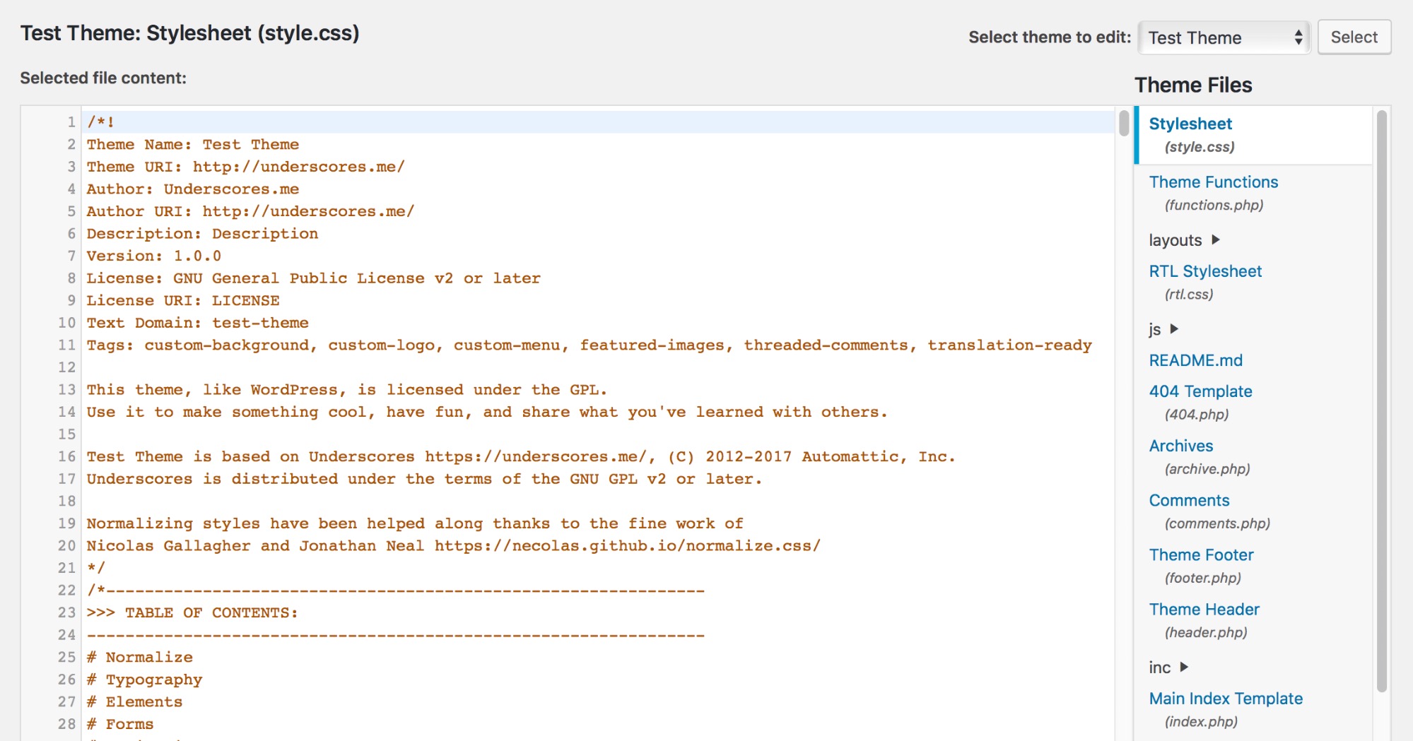 WordPress Themes Stylesheet