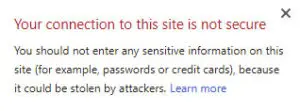 Conexão Chrome não segura