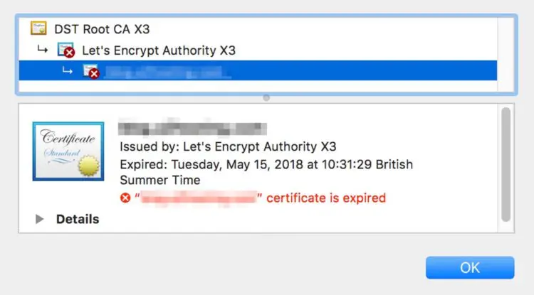 Detalhes da expiração do certificado SSL no navegador web