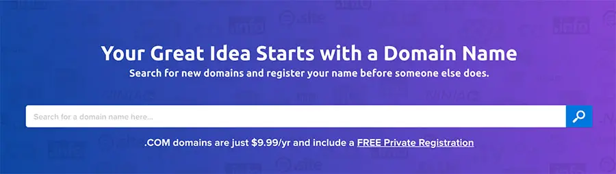 Страница регистрации доменного имени DreamHost.