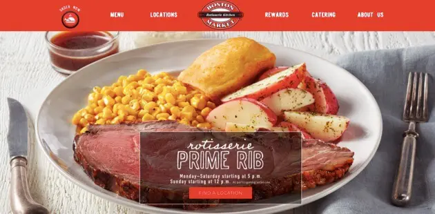 Strona WordPress restauracji Boston Market.