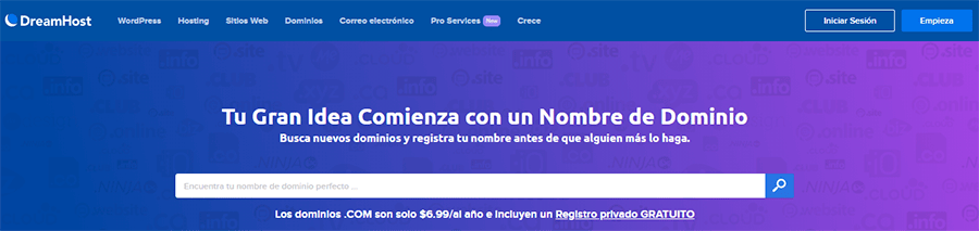 Herramienta de búsqueda de dominios de DreamHost.