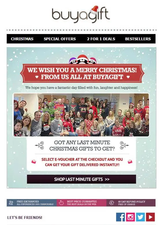 Ejemplo de una campaña de correo de BuyAGift.