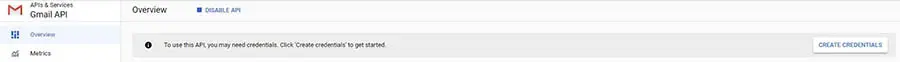 Abriendo el asistente de credenciales del API de Gmail.