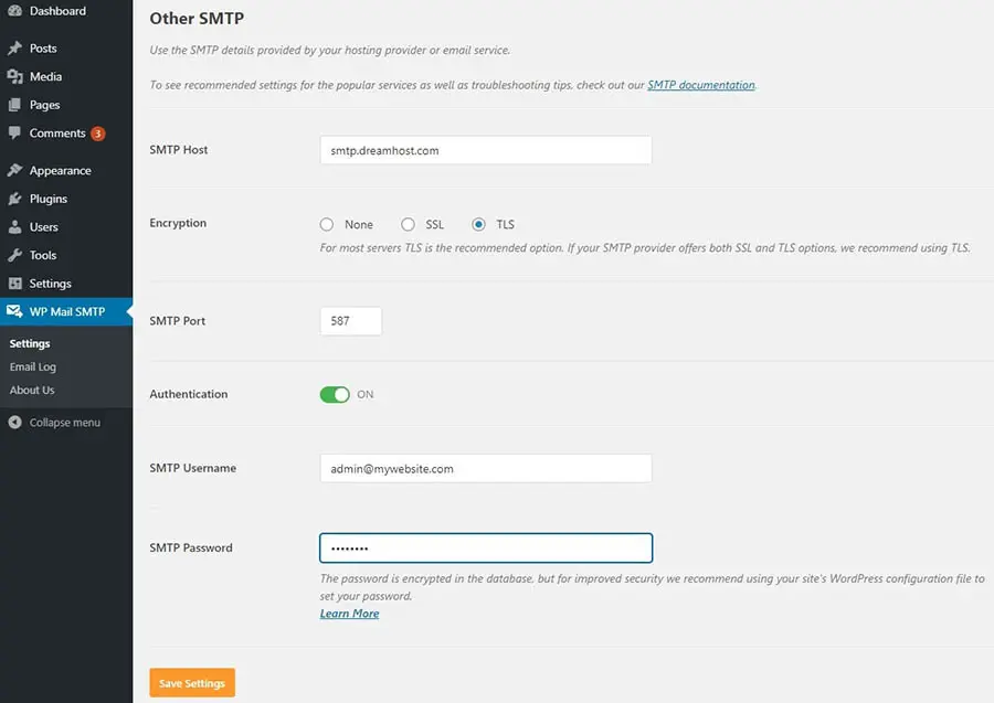 Configuración de WP Mail SMTP para otros mailers de SMTP.