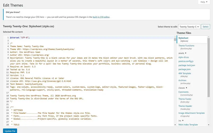 El editor de Temas de WordPress