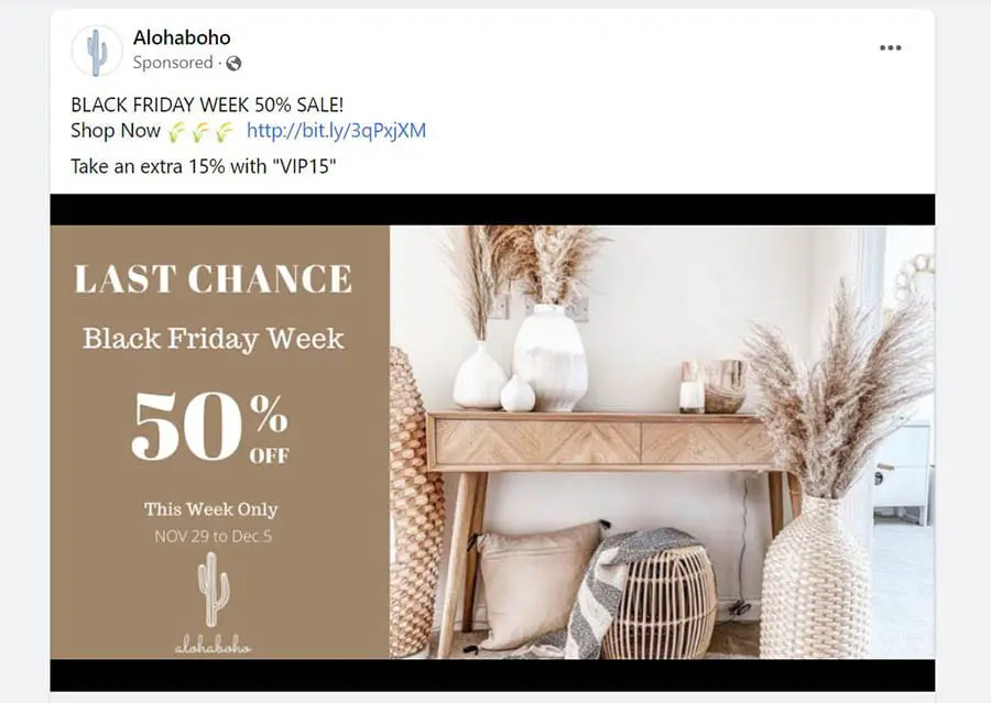Un ejemplo de un anuncio patrocinado en Facebook