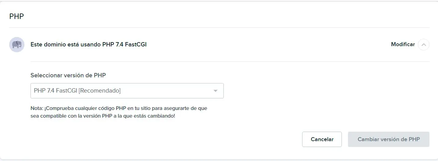 Modificando la versión PHP de WordPress