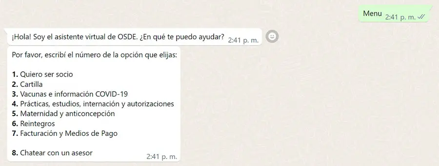 Un ejemplo de respuesta automática en WhatsApp.