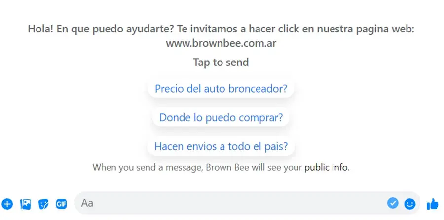 Un negocio brindando información sobre sus productos usando respuestas automáticas por Messenger.