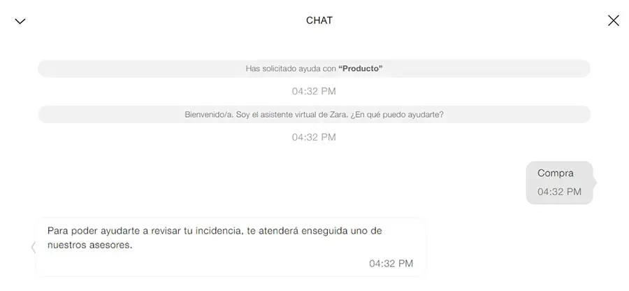 Un mensaje de bienvenida en una conversación con un asistente virtual.