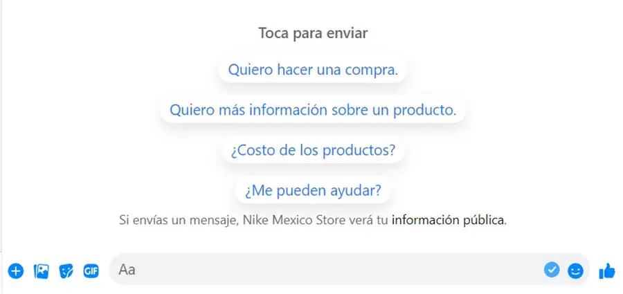 Una respuesta automática en Facebook Messenger.