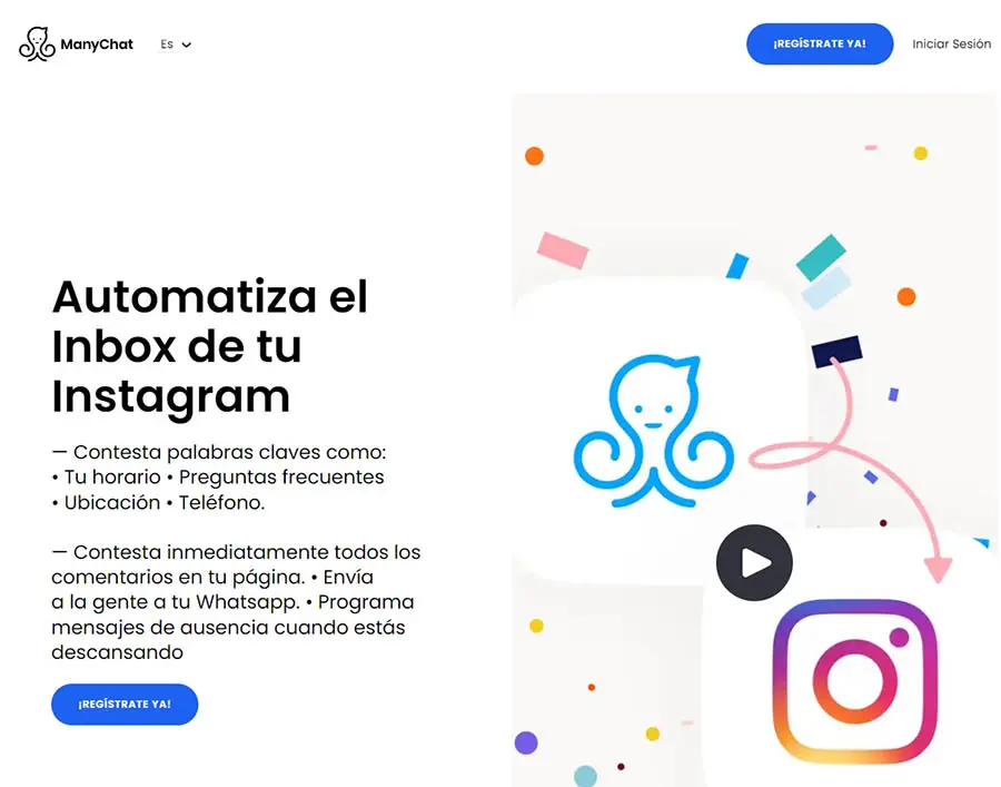 La página web de ManyChat.
