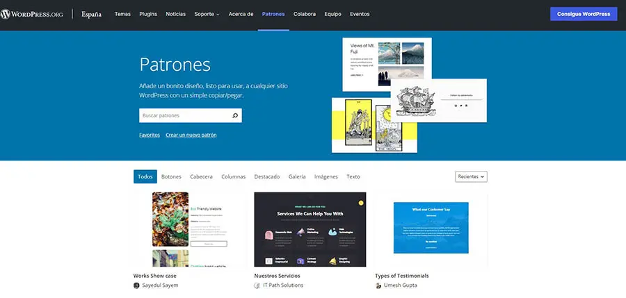 Directorio de Patrones de Bloques de WordPress