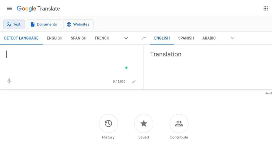 El sitio web de Google Translate.