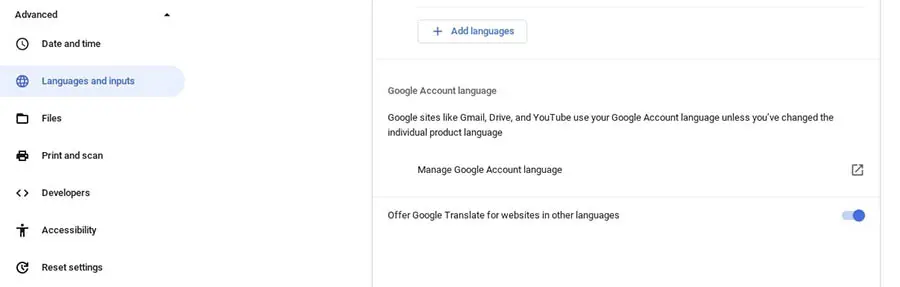 opción local de traducción automática de contenido en Chrome.