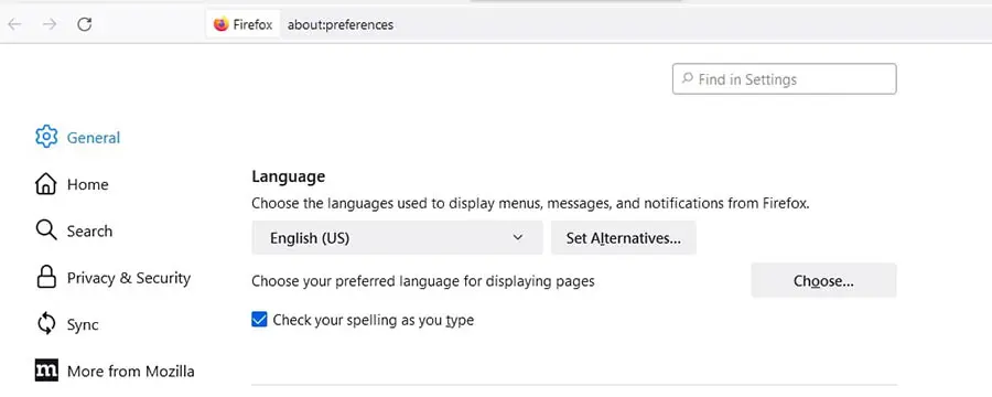Las configuraciones de idioma de Firefox