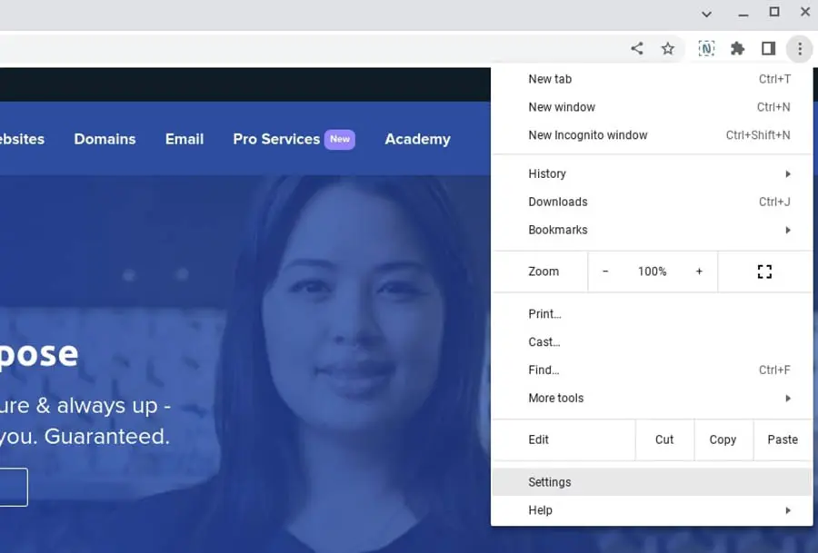 Configuración del navegador Google Chrome.