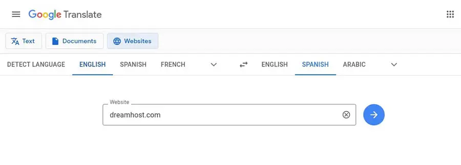 Traduciendo un sitio web en Google Translate.