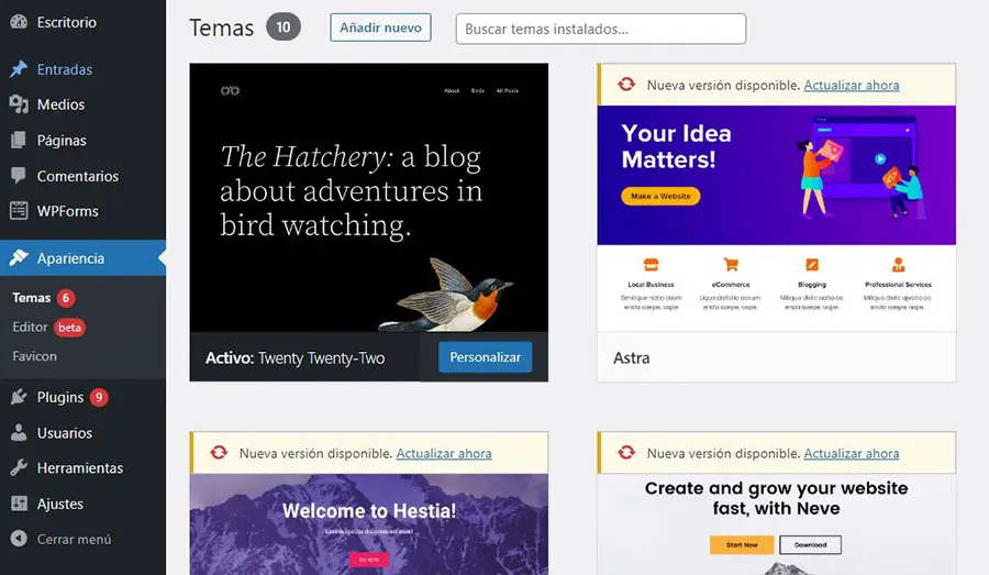 Temas de bloque de WordPress.