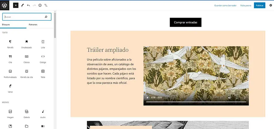 Patrones de bloque de WordPress