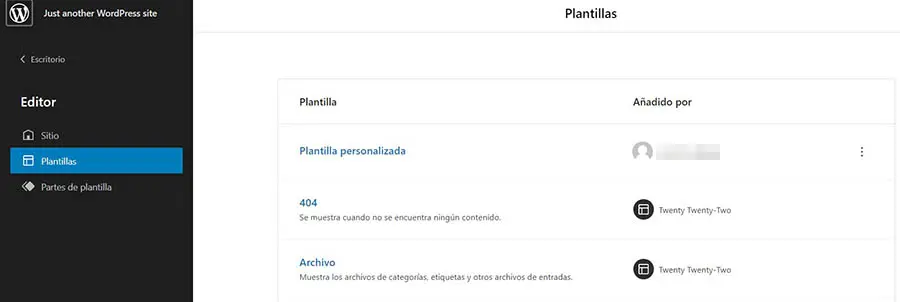 Viendo plantillas de WordPress.