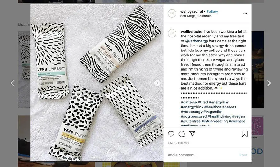 Un ejemplo de marketing voz a voz en Instagram.