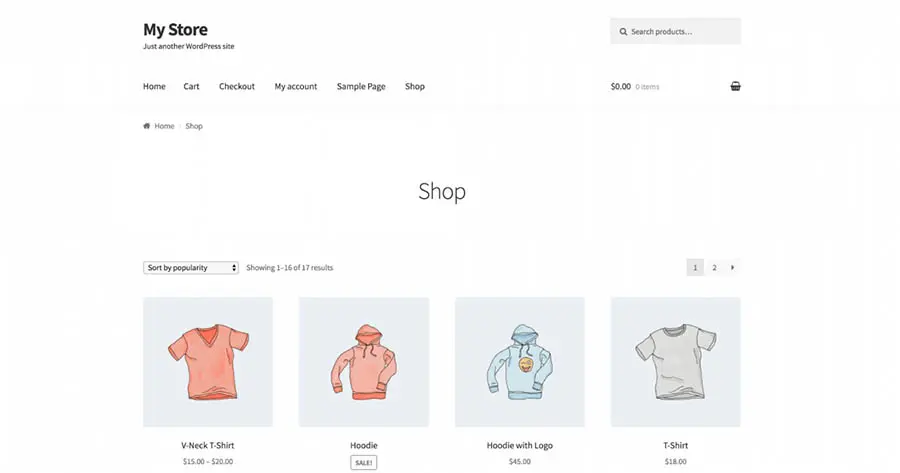 Frontend de un tema storefront child instalado en WordPress