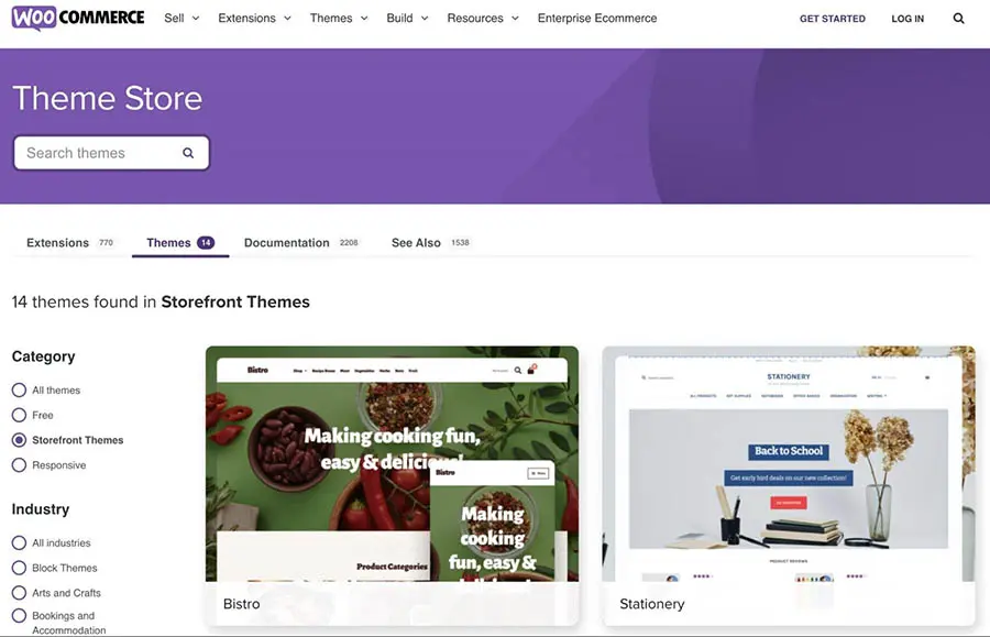 Opciones de temas child de Storefront en la tienda oficial de WooCommerce.