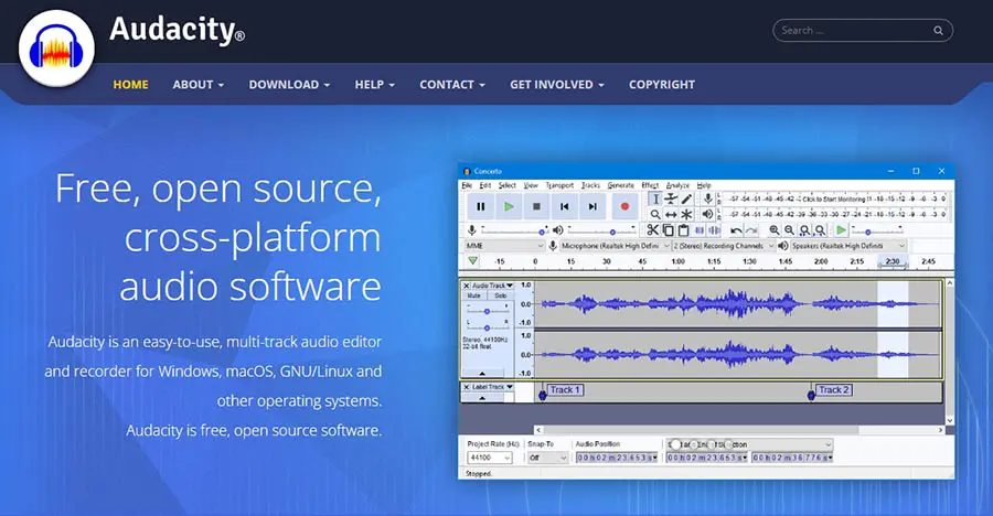 La página web de Audacity.