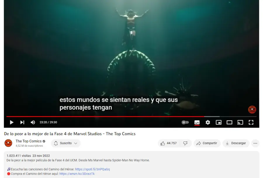 Un ejemplo de links de afiliados en una caja de descripción de YouTube
