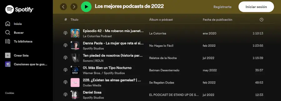 Directorio de podcast de Spotify