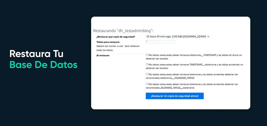 Restaurando una base de datos desde el panel de DreamHost
