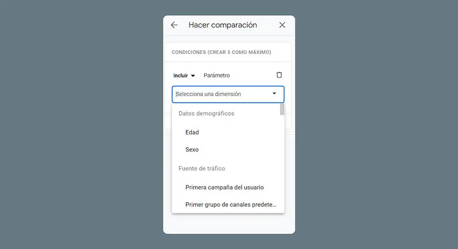 Seleccionando dimensiones de la comparación