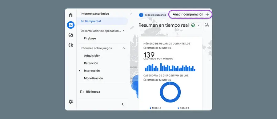 Añadiendo comparaciones de tiempo real en GA4
