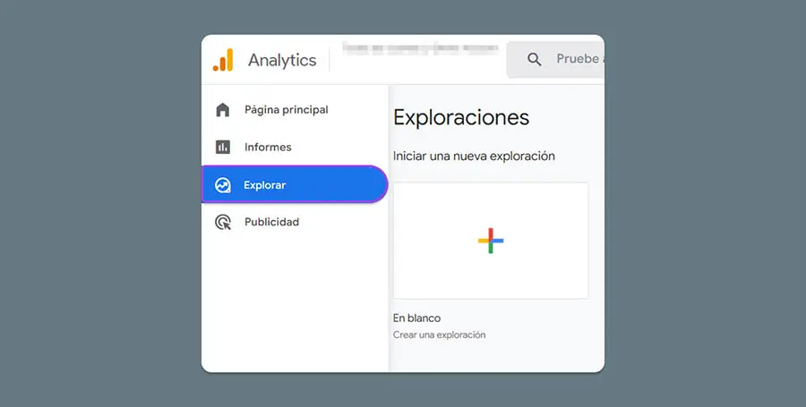 Ubicación de la pestaña ‘Explorar’ en GA4.