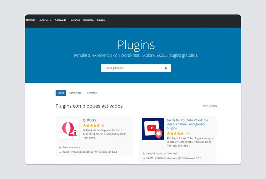 Directorio de plugins en WordPress.
