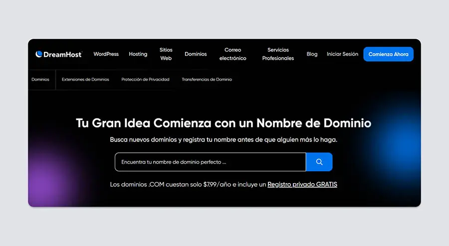 Buscando nombre de dominio en DreamHost.