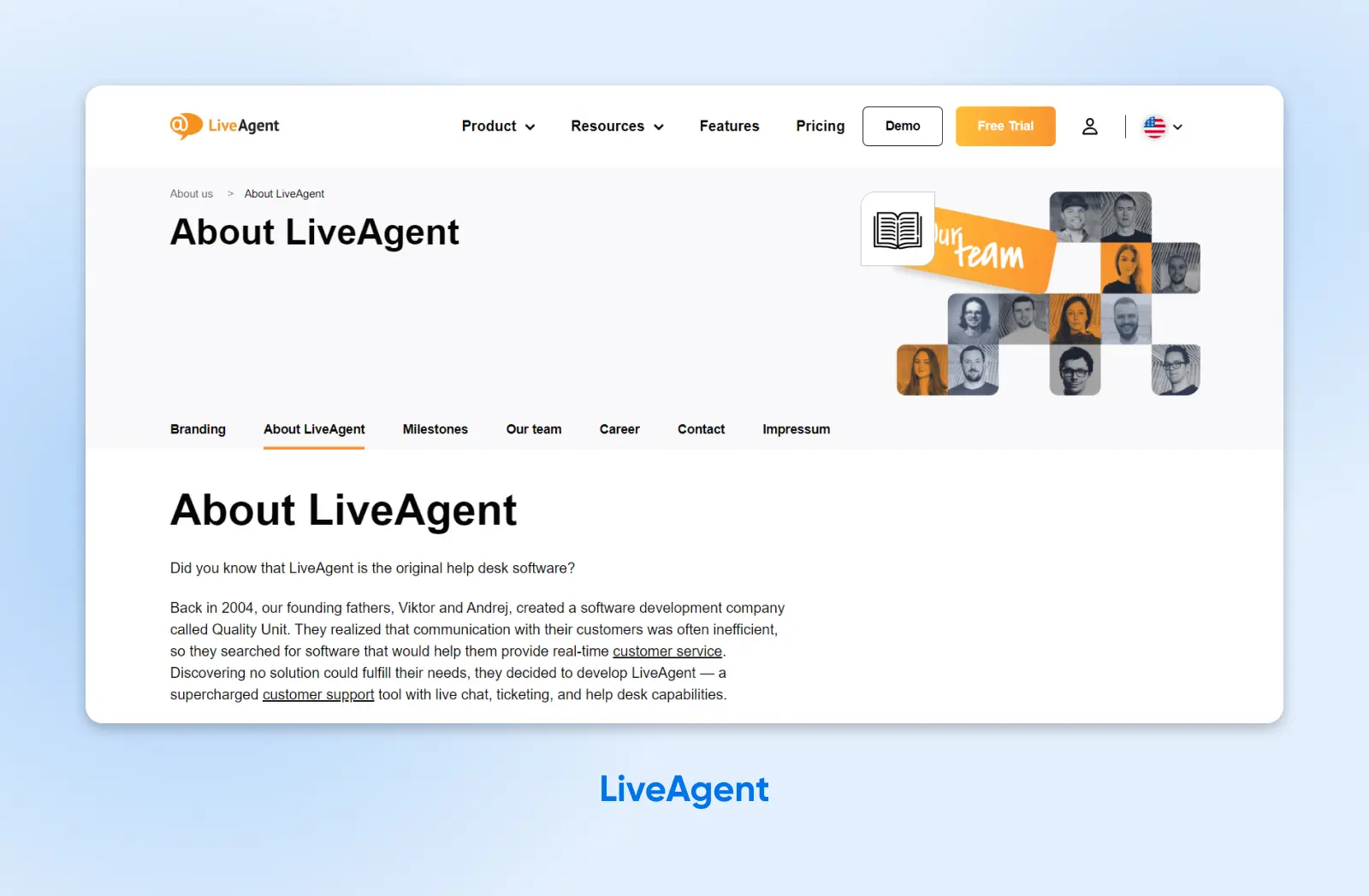 Página 'About us' Liveagent