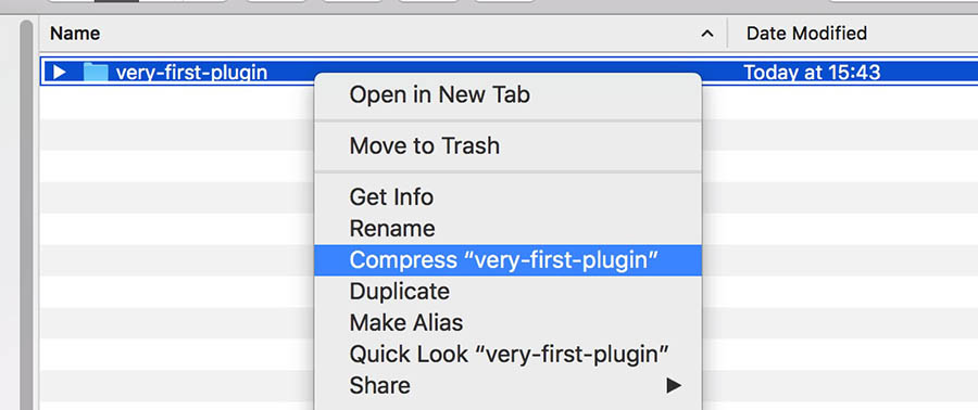 FTP example, right-click "compress 'very-first-plugin'"