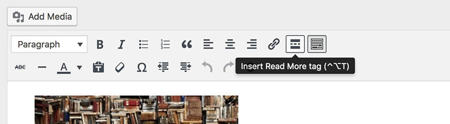 wordpress post dashboard view 'insert read more tag'