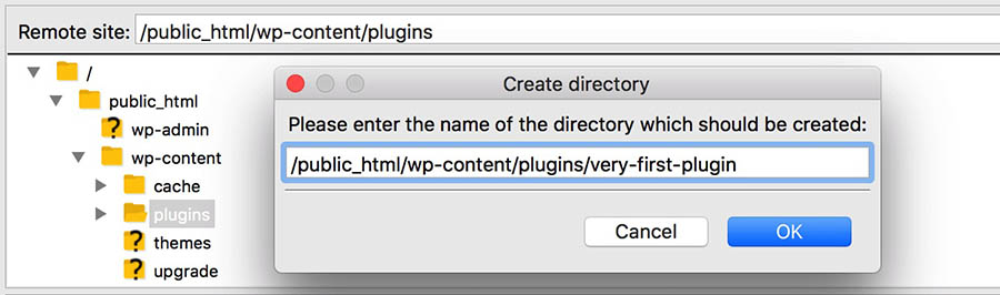 filezilla ftp example directory 'very-first-plugin'
