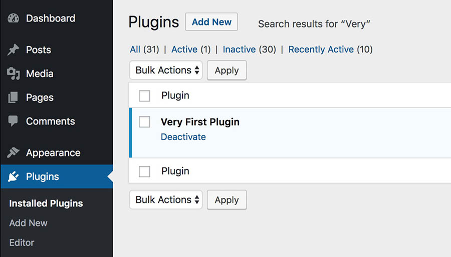 wordpress dashboard plugin menu