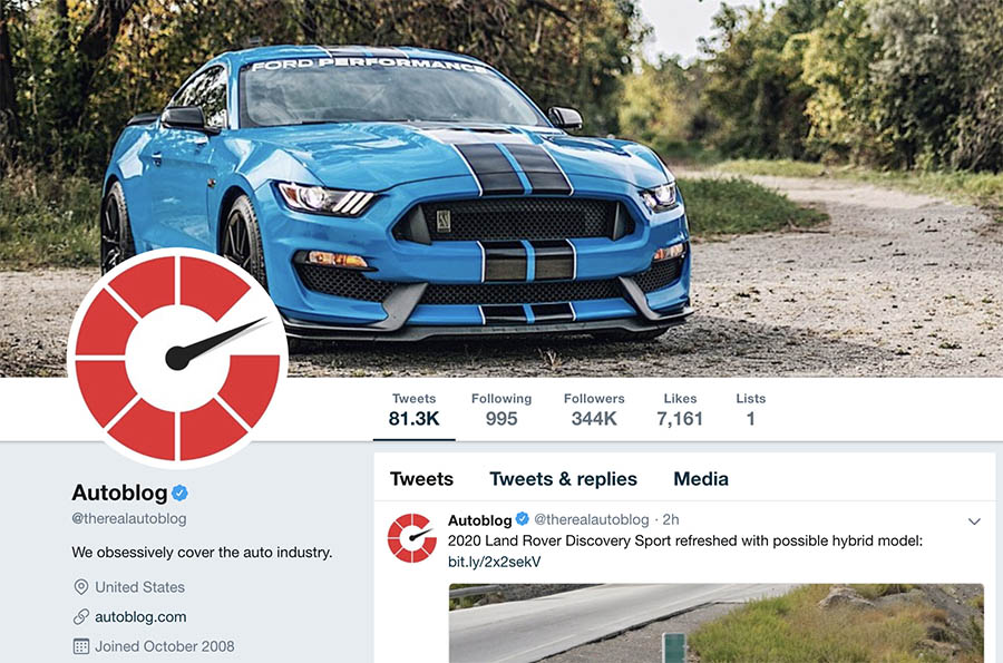 Autoblog's Twitter profile.